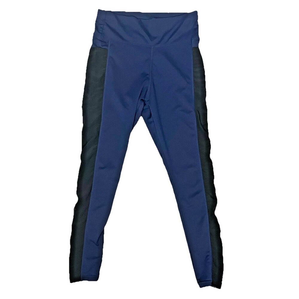 Leggings Navy Black Mesh Sidestripe Stash Pockets Medium Yoga Running Streetwear